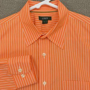 J Crew Shirt Mens Medium Orange White Stripe Button Up Long Sleeve Cotton #9571